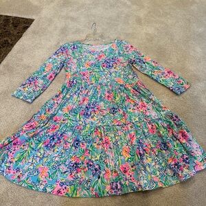 Lilly Pulitzer Pink and Blue Tiered Sundress with 3/4 Sleeves